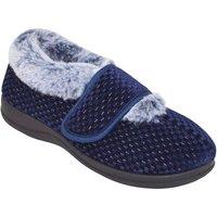 Chums Women's Touch Fasten Wide EE Fit Faux Fur Trim Bootee Slipper in Navy | Size: 5