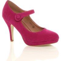 AJVANI Women's High Slim Heel Mary Jane Faux Suede Court Shoes in Fuchsia | Size: 8
