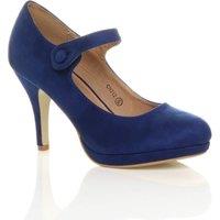 AJVANI Women's High Slim Heel Mary Jane Faux Suede Court Shoes in Cobalt | Size: 6