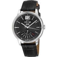 GV2 Men's Rovescio SS Case, Black Dial with embossed texture, Genuine Italian Handmade Black Leather Strap