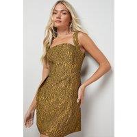 Oasis Women's Crinkle Structured Strappy Mini Dress in Gold | Size: 10