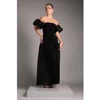 Coast Women's Bardot Puff Sleeve Strapless Maxi Dress with Full Skirt Back Detail in Black | Size: 12