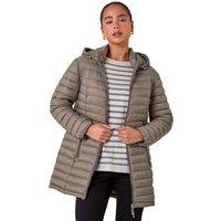 Roman Women's Petite Metallic Finish Quilted Puffer Coat in Taupe | Size: 18