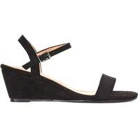 XY London Women's 'Alissa' Low Wedge Heel Sandals With Ankle Strap in Jet Black | Size: 8