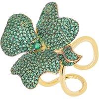 Latelita Women's Flower Cocktail Ring Gold Emerald Green