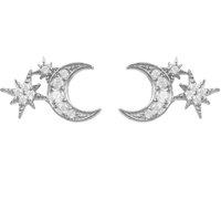 Latelita Women's Moon & Starburst Mini Earrings Silver in White