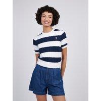 U.S. POLO ASSN. Women's Stripe Loose Cable Knit Short Sleeve Jumper in Navy | Size: XS