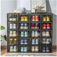 H&O Direct 6Pcs Magnetic Shoe Storage Box Dispaly Case in Grey