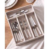 Dibor Traditional 4 Compartment White Rattan Cutlery Basket in Natural