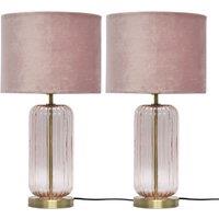 First Choice Lighting Set of 2 Walpole - Blush Pink Glass & Antique Brass 49cm Table Lamps in Bronze