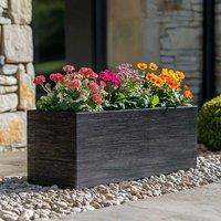Woven Wood 100cm Zinc Hand Finished Brushed Black & Silver Trough Planter