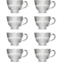 Dibor Set of 8 Embossed Footed Glass Coffee Mug Clear Tea Cups 400ml | Size: 8 Pack