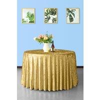 Neel Blue Diamond Velvet Round Tablecloth - 108 Inch in Gold
