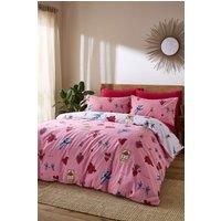 Their Nibs 'Mon Coeur' Cotton Reversible Duvet Cover Set in Pink | Size: Double