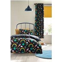 Catherine Lansfield 'Rainbow Rockets' Reversible Duvet Cover Set in Black | Size: Double