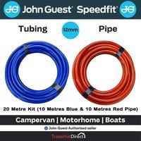 John Guest 10m RED & 10m BLUE 12mm Campervan Camper Motorhome Water Pipe 20m Kit