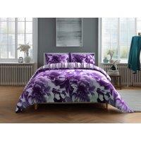 Snug City Duvet Cover & Pillowcase Set Reversible Rose & Stripe Design Polycotton Bed Linen in Lilac | Size: Single