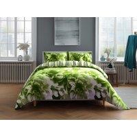 Snug City Duvet Cover & Pillowcase Set Reversible Rose & Stripe Design Polycotton Bed Linen in Lime | Size: Super King