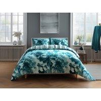 Snug City Duvet Cover & Pillowcase Set Reversible Rose & Stripe Design Polycotton Bed Linen in Teal | Size: Single
