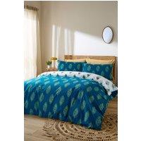 Their Nibs 'Peacock Feather' Cotton Reversible Duvet Cover Set in Teal | Size: Single