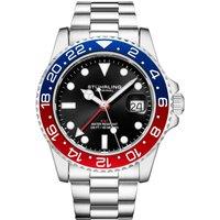 STHRLING Original Men's Meridian 3965 Quartz 42mm Diver Stainless Steel Bracelet 22mm in Red