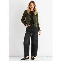 Gini London Women's Khaki Corduroy Biker Zip Up Jacket | Size: 14