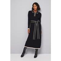 Wallis Women's Tipped Belted Knitted Midi Dress in Black | Size: Small