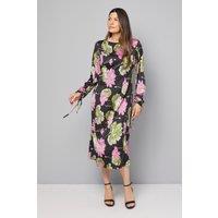 Wallis Women's Floral Ruched Sleeve Midi Dress in Black | Size: 14
