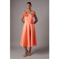 Coast Women's Rosette Halter Midi Dress in Peach | Size: 8