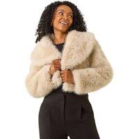 Roman Women's Petite Cropped Fur Coat in Stone | Size: 18