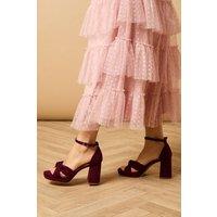 Oasis Women's Narina Faux Suede Knotted Platform High Block Heel Sandals in Burgundy | Size: 7