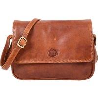 House of Leather Women's Womens Real Leather Cross Body Bag Flap Over Organiser Satchel HOL7002 Black in Tan | Size: Small