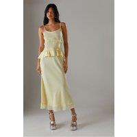 Warehouse Women's Satin Strappy Seam Detail Peplum Midi Dress in Yellow | Size: 12