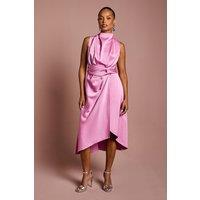 Coast Women's Petite Satin Midi Dress With Twist Waist in Pink | Size: 8