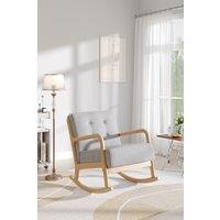 H&O Direct Modern Linen Upholstered Rocking Chair with Button Tufting in Beige