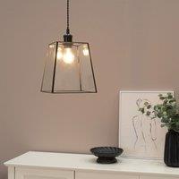 ValueLights Susie Pair of Glass Pendant Lantern Case Easy Fit Lamp Shade with LED Bulbs in Black