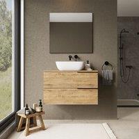 Banyetti Celtic 800mm Wall Hung Bathroom Vanity Unit with Matching Worktop - Ostippo Oak in Light Oak