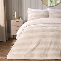 OHS Tufted Boucle Stripe Duvet Cover with Pillowcase Bedding Set in Natural | Size: Double