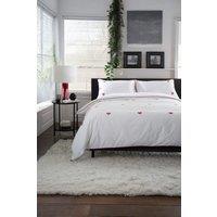 The Lyndon Company Filigree Hearts White & Red 100% Cotton Duvet Cover Set - Elegant Embroidered Bedding | Size: Super King