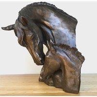Animal Crackers Horse Mare & Foal Heads Sculpture In Solid Cold Cast Bronze, Designed By David Geenty in Bronze