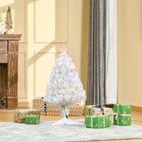 HOMCOM 2.5FT Prelit Artificial Tabletop Christmas Tree Built in Fibre Optics in White