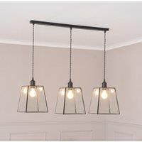 ValueLights Susie Glass Lantern Lamp Shade 3 Drop Diner Ceiling Pendant Light in Black