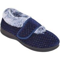 Chums Women's Touch Fasten Wide EE Fit Faux Fur Trim Bootee Slipper in Navy | Size: 7