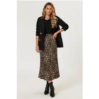FS Collection Women's Leopard Print Satin Midi Skirt In Brown | Size: Small