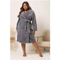 Yours Women's Shawl Collar Dressing Gown in Grey | Size: 30-32