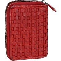 Ashwood Leather Women's Vintage Woven Leather Zip Around Small 6 Card Coin Purse in Red