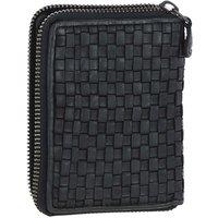 Ashwood Leather Women's Vintage Woven Leather Zip Around Small 6 Card Coin Purse in Black