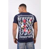 LONDON ATTITUDE Men's Navy New York Worldwide Floral T-Shirt | Size: Medium