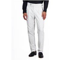 XPOSED Men's LLOYD Tapered Fit Linen Pinstripe Trousers in White | Size: 34