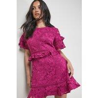 Oasis Women's Lace Trim Detail Frill Sleeve Mini Dress in Purple | Size: 12